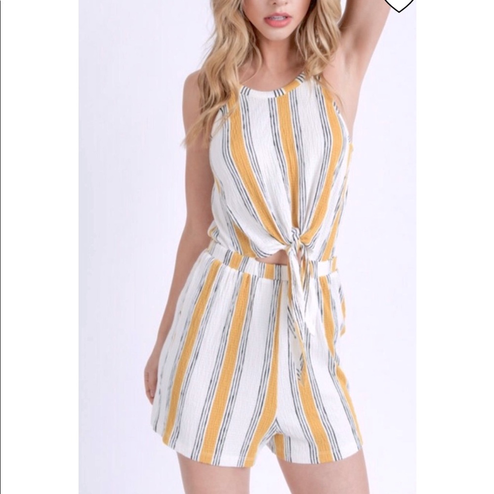 Love Tree Boho Summer Yellow Striped Halter Neck Romper